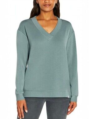 Orvis V-Neck Dropped Shoulder Sweatshirt Teal Blue-Grey, M Comfy Cozy Outdoor